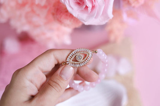 Rose Quartz & Evil Eye Bracelet | All Seeing Crystal Eye